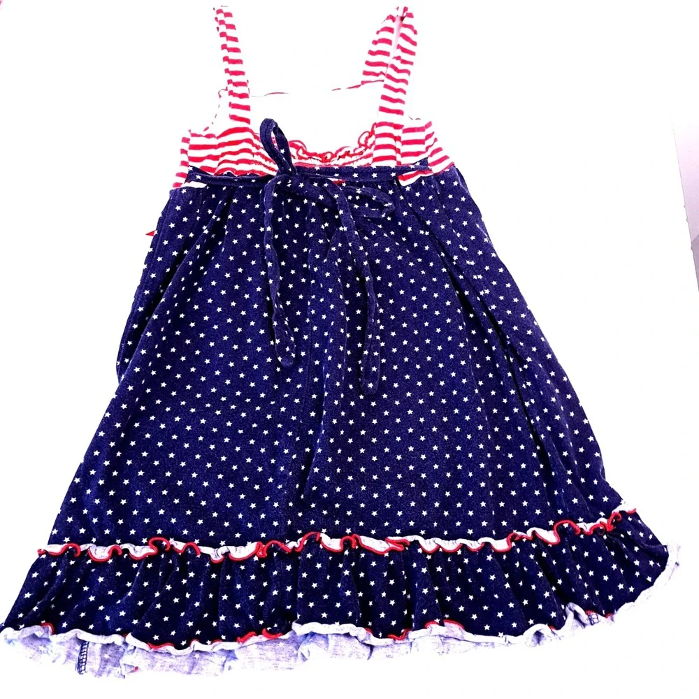 Toddler Girls July 4th Red White Blue Dress‎ Ribbons No Tags 20
